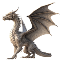 Majestic Light Beige Dragon with Large Wings and Sharp Claws Rendered in 3D png
