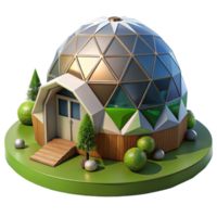 dramatic abstract A geodesic dome house nestled in a lush green valley, soft sunlight illuminating the structure, rendered in a futuristic, eco-friendly style authentic png