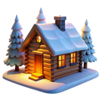 wonderful abstract A traditional log cabin nestled in a snowy forest, warm light glowing from the windows, rendered in a cozy, winter scene style premium png
