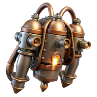 serene abstract A steampunk jetpack, intricate pipes and valves, brass and copper construction, sparks flying, dramatically lit, concept art style high quality png