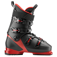 Stylish Black and Red Ski Boot with Modern Design and Multiple Buckles png