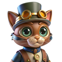 dramatic rustic A steampunk cat, wearing a small top hat and goggles, robotic enhancements, brightly lit, whimsical style genuine png