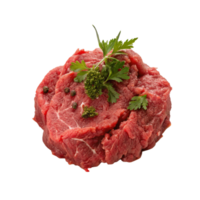 Closeup of a Raw Beef Steak Garnished with Fresh Parsley and Peppercorns png