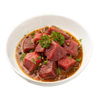 Delicious Beef Stew in a White Bowl with Fresh Herbs png