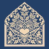 Elegant Laser Cut Wedding Envelope Template with Damask Pattern vector