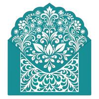 Elegant Wedding Tri Fold Envelope with Intricate Damask Lace Cutouts vector