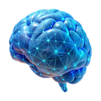 serene abstract A holographic projection of a human brain, intricately detailed with neural pathways illuminated by pulsing blue light, in a low-poly, wireframe style original png