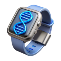 vibrant traditional A sleek, silver smartwatch displaying a complex DNA helix animation, lit by a cool, blue screen glow high resolution png