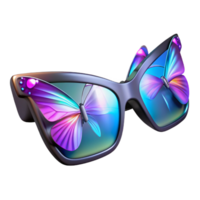 beautiful vintage A pair of augmented reality glasses displaying holographic butterflies, illuminated by a dynamic, ambient light high quality png