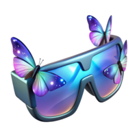 dramatic abstract A pair of augmented reality glasses displaying holographic butterflies, illuminated by a dynamic, ambient light premium png