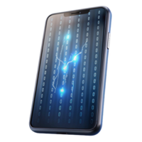 beautiful traditional A cracked smartphone screen displaying a binary code rainfall, illuminated by a dim, backlight bleed exclusive png