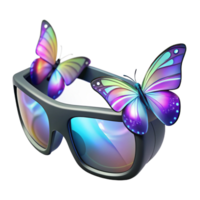 serene contemporary A pair of augmented reality glasses displaying holographic butterflies, illuminated by a dynamic, ambient light exclusive png