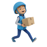 A happy 3D animated delivery boy running with a package png