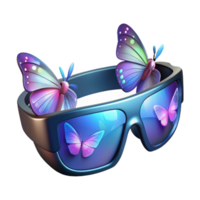 stunning contemporary A pair of augmented reality glasses displaying holographic butterflies, illuminated by a dynamic, ambient light professional png