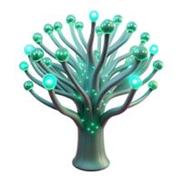 dramatic abstract A futuristic, bioluminescent tree with branches made of fiber optic cables, emitting a soft, green glow, in a surreal, fantasy style genuine png