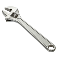 A CloseUp View of a Silver Adjustable Wrench Tool Isolated on a Black Background png
