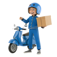 Cheerful 3D Render of a Delivery Boy on a Scooter Carrying a Package png