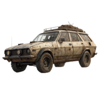 A Dirty and WornOut Vintage Station Wagon with a Roof Rack png