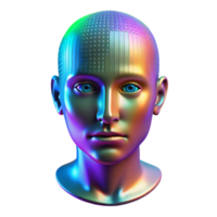 vibrant vintage A digital human face composed of binary code, illuminated by a shifting, rainbow gradient, in a glitchy, cyberpunk style authentic png