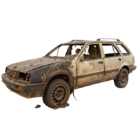 A dilapidated and mudcaked station wagon, wrecked and abandoned png