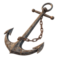 A Rusty Old Ship Anchor with Chain on Black Background png