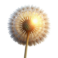 impressive modern A single dandelion seedhead, backlit by the setting sun, creating a halo effect, macro photography original png