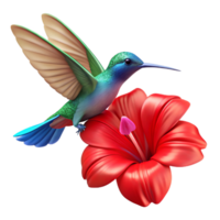 wonderful rustic A hummingbird hovering in front of a bright red hibiscus flower, dynamic lighting, realistic style 4K png