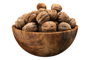 Bowl of whole walnuts on transparent background png