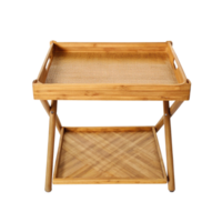 Beautiful TwoTiered Wooden Serving Tray with Rattan Top and Chevron Patterned Bottom Shelf png