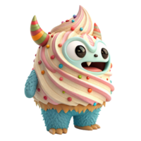 Adorable 3D Render of a Cute Monster with Swirl Ice Cream Costume png
