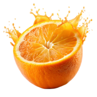 A Sliced Orange with Splashing Juice on Black Background A Vibrant and Refreshing Image png