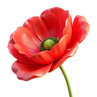 beautiful modern A single, open poppy flower, vibrant red, with delicate petals, backlit, painterly style detailed png