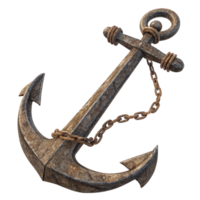 A weathered and rusty old anchor with a thick chain, nautical seafaring artifact png