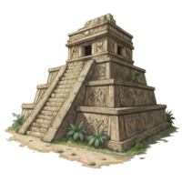 Ancient Mayan Pyramid Temple Stone Structure with Carvings and Lush Vegetation png