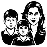 Silhouette of a Mother and Her Sons Embracing on a White Backdrop vector