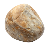 Closeup view of a single, smooth, brown and beige river rock isolated on a black background png