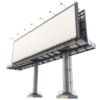 Large Blank Billboard on Tall Metal Structure with Concrete Supports and Multiple Lights png