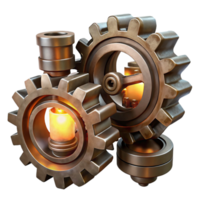 extraordinary traditional Interlocking, metallic gears and cogs, with a rusted, steampunk texture, illuminated by a warm, flickering candlelight premium png