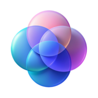 serene contemporary A series of overlapping, translucent circles with gradient color transitions, illuminated by a soft, diffused light, in a minimalist, graphic design style high resolution png