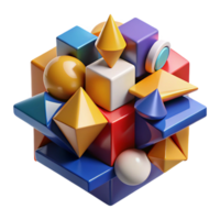 serene creative A dynamic composition of fragmented, geometric shapes, with bold, contrasting colors and sharp edges, in a cubist, abstract style detailed png