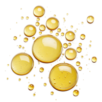 Abstract image of golden oil drops floating on a black background, showcasing texture and fluidity png