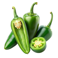 Closeup of peppers one sliced open showing seeds and another halved png