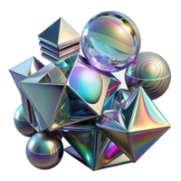 dramatic traditional A dynamic composition of fragmented, mirrored surfaces reflecting distorted, abstract images, with a dazzling, prismatic light exclusive png