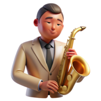 magnificent artistic Portrait of a musician with a soulful expression, holding a saxophone, illuminated by the warm glow of a jazz club stage, in a smooth, Art Deco style high quality png