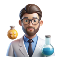 dramatic contemporary Portrait of a scientist with intelligent eyes and a focused gaze, surrounded by glowing scientific instruments, in a crisp, modern, minimalist style professional png
