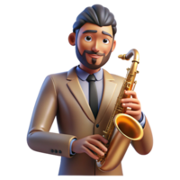 magnificent creative Portrait of a musician with a soulful expression, holding a saxophone, illuminated by the warm glow of a jazz club stage, in a smooth, Art Deco style detailed png