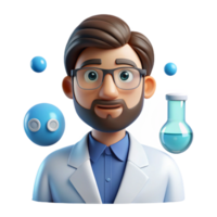 serene creative Portrait of a scientist with intelligent eyes and a focused gaze, surrounded by glowing scientific instruments, in a crisp, modern, minimalist style original png