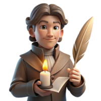 wonderful traditional Portrait of a writer with a pensive expression, holding a quill and parchment, lit by the soft glow of a candle, in a vintage, Romantic style 4K png