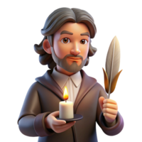 dramatic contemporary Portrait of a writer with a pensive expression, holding a quill and parchment, lit by the soft glow of a candle, in a vintage, Romantic style original png