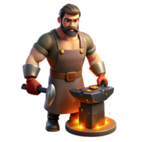 dramatic creative Portrait of a blacksmith with strong arms and a determined expression, working at a forge, illuminated by the fiery glow of the furnace, in a realistic, industrial style 4K png